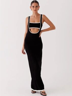 Peppermayo Black and White Cutout Backless Maxi Dress